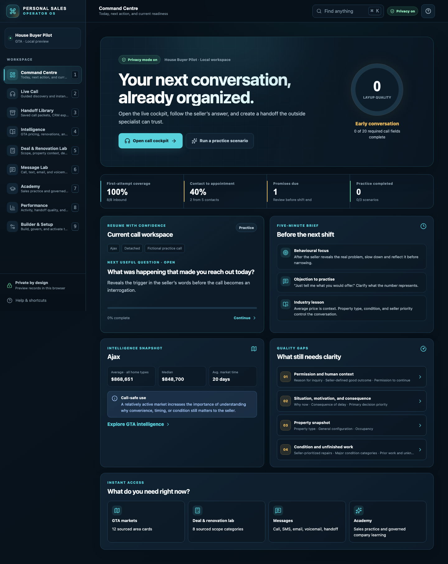 Prospera Sales Companion command center
